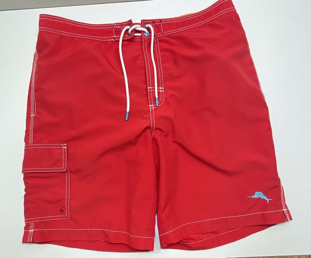 Tommy Bahama Swim Trunks Size L Red Cargo Board Shorts